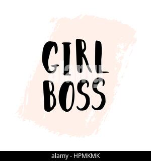 Ragazza Boss - preventivo di ispirazione design poster. Mano letterati del testo in nero con un colore rosa pallido pennellata su bianco. Illustrazione Vettoriale