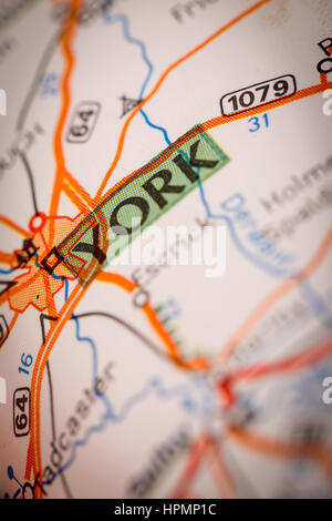 Mappa fotografia: York City su una mappa stradale Foto Stock