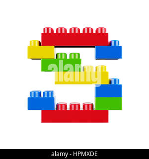Lettera S in plastica alfabeto font di carattere del giocattolo di costruzione di blocchi di mattoni. Isolato su sfondo bianco Foto Stock