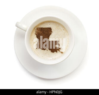 Una tazza di caffè con la schiuma e polvere nella forma della Louisiana.(serie) Foto Stock