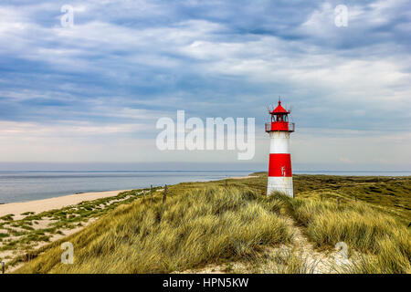 Il Lighthouse Elenco Ost sul Ellenbogen dell'isola Sylt tedesco settentrionale della costa del mare Foto Stock