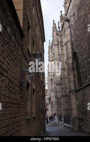 I turisti queing. L'arcidiacono's house (sinistra) e la Catedral de Santa Eulàlia, Barcellona Foto Stock