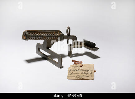 Modello di domanda di brevetto di un telaio perfezionato-tempio macchina inventata da J. B. Stamour, concesso il brevetto US numero 209101, 15 ottobre 1878. Foto Stock