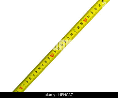 Costruzione giallo nastro di misurazione su sfondo bianco Foto Stock