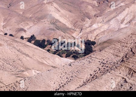 Vista di Wadi Qelt anche Wadi Kelt o Nahal Prat (ebraico) una valle al Judaean o deserto della Giudea in Cisgiordania, originari vicino a Gerusalemme e terminante in prossimità di Gerico. Israele Foto Stock