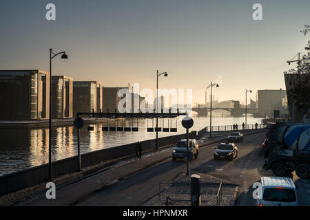 Købenshavns Hvam Copenhagen Porto sole serale, langebro bridge in background Foto Stock