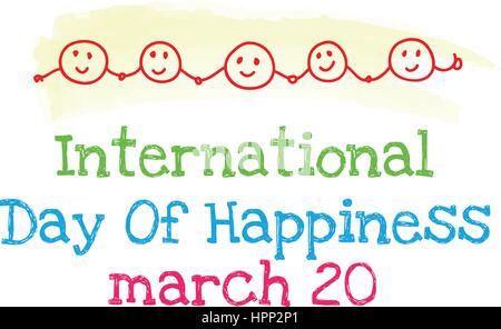 Giornata internazionale della felicità, Marzo 20. Banner di vettore Illustrazione Vettoriale
