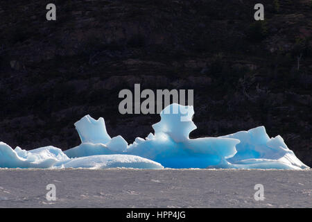 L'iceberg galleggia sul Lago Grey, calato dal Ghiacciaio Grey nel lago nel Parco Nazionale Torres del Paine, Cile Foto Stock