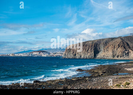 Spagna, Tenerife, lava nera beach Foto Stock