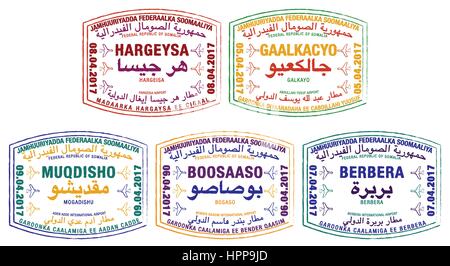 Stilizzato Passaporto Francobolli della Somalia in formato vettoriale. Illustrazione Vettoriale