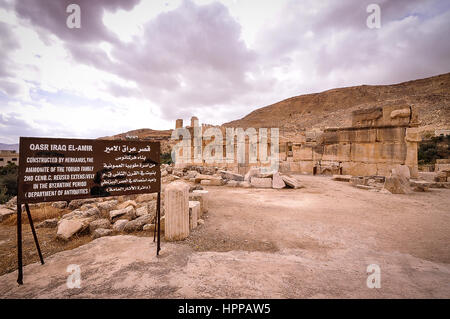 Qasr al Abd, (Palazzo di slave) in Iraq al Amir in Amman, Giordania. Fu costruito nel periodo ellenistico Foto Stock