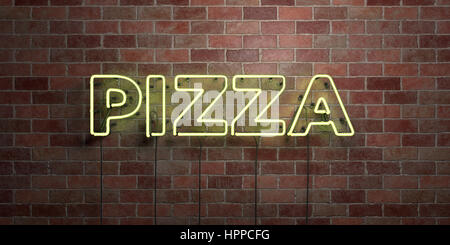 PIZZA - fluorescente tubo al Neon Sign su cotto - Vista frontale - 3D reso Royalty free stock foto. Possono essere utilizzati per gli annunci tramite banner on line di altezza e direct ma Foto Stock