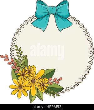 Bordo circolare con bouquet floreali e nastro di colore blu Illustrazione Vettoriale