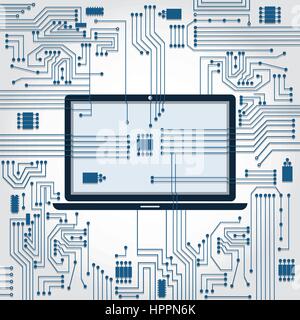 Il circuito elettronico di collegamento di sfondo per lo schermo del laptop. Illustrazione Vettoriale