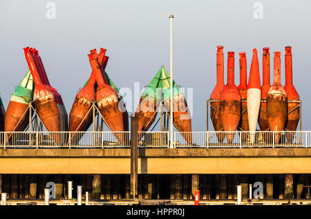 Marcatore di mare, età di boa, navigazione marchi, boe, area di manutenzione delle vie navigabili e autorità di spedizione, Cuxhaven, Germania, Foto Stock