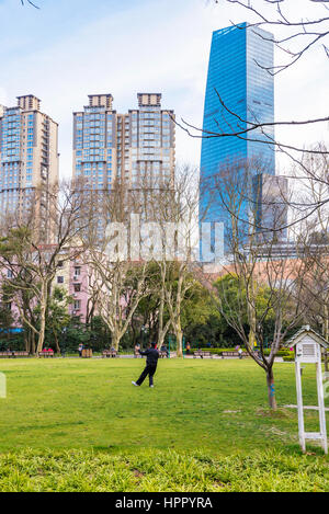 Uomo che fa del Tai Chi in un parco a Shanghai Foto Stock