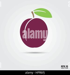 Prugna frutti e foglie icona vettore Illustrazione Vettoriale