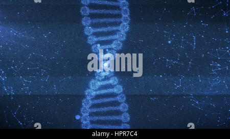 Abstract 3d rendering del concetto di biochimica con una molecola di DNA su sfondo blu scuro Foto Stock
