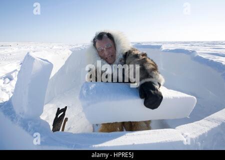 Costruzione di un igloo sul northpole Foto Stock