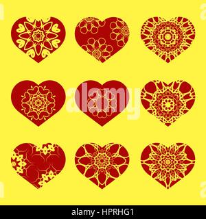 Romantico cuore rosso impostato Illustrazione Vettoriale