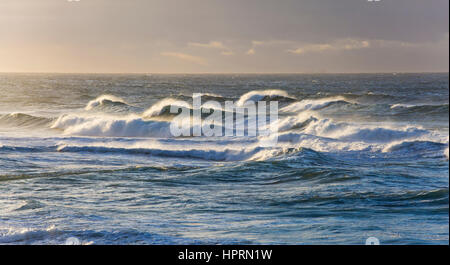 Dunedin, Otago, Nuova Zelanda. Le acque sconvolte acque dell'Oceano Pacifico su St Clair Beach. Foto Stock