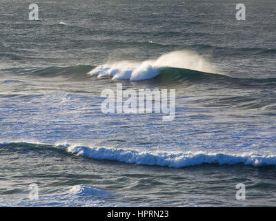 Dunedin, Otago, Nuova Zelanda. Potente di onde che si infrangono nell'Oceano Pacifico su St Clair Beach. Foto Stock