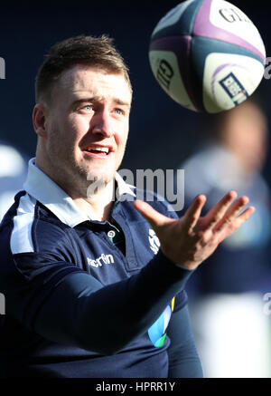 Scozia Stuart Hogg durante il capitano di eseguire a BT Murrayfield, Edimburgo. Foto Stock