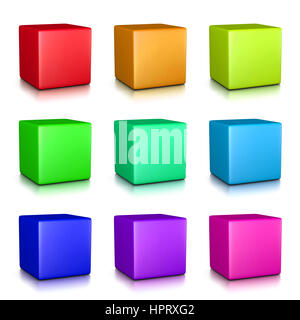 Cubi colorati raccolta su sfondo bianco 3D illustrazione Foto Stock