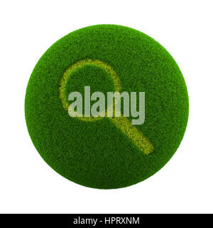 Green Globe con erba tagliata nella forma di una lente di ingrandimento il simbolo 3D illustrazione isolati su sfondo bianco Foto Stock