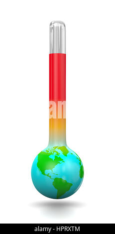 Messa a terra in forma di un termometro isolati su sfondo bianco 3D'illustrazione, il riscaldamento globale concetto Foto Stock