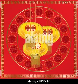 Lanterne d'oro su sfondo modelli Illustrazione Vettoriale