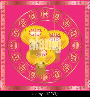 Lanterne d'oro su sfondo modelli Illustrazione Vettoriale
