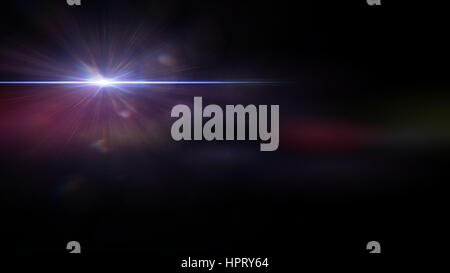 La brillante stella nel cielo nero con lens flare in sfumature di viola, rosa e blu Foto Stock