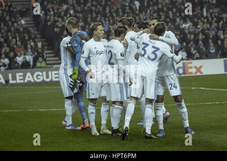 Copenhagen, Danimarca. Il 23 febbraio, 2017. La FC Copenhagen giocatori visto durante l'Europa League round di 32 match tra FC Copenhagen e Ludogorets Razgrad a Telia Parken. Credito: Gonzales foto/Alamy Live News Foto Stock