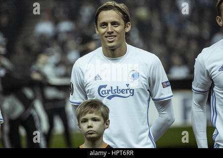 Copenhagen, Danimarca. Il 23 febbraio, 2017. Uros Matic (88) di FC Copenhagen visto durante l'Europa League round di 32 match tra FC Copenhagen e Ludogorets Razgrad a Telia Parken. Credito: Gonzales foto/Alamy Live News Foto Stock