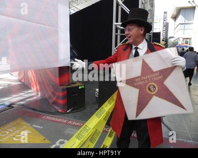 Los Angeles, Stati Uniti d'America. Il 22 febbraio, 2017. La stella Donald Trump ha ricevuto nel 2007 sulla Hollywood Walk of Fame per il suo show televisivo è bloccata a causa della impostazione del premio Oscar cerimonia in Los Angeles, noi, 22 febbraio 2017. Foto: Barbara Munker/dpa/Alamy Live News Foto Stock