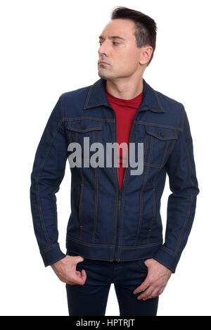 Bello Casual Uomo in camicia di denim, isolato Foto Stock