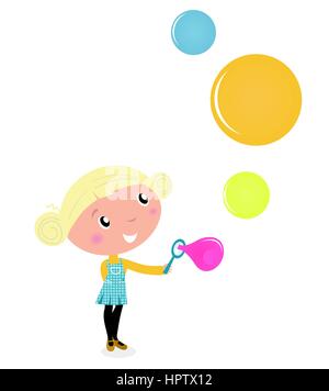10492834 - Cartoon carino bambino con colorate bolle di sapone. Foto Stock