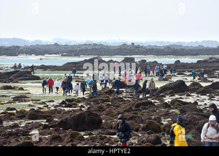 Plouguerneau (Bretagna, a nord-ovest della Francia), su 2015/03/21: Spring Tide del secolo Foto Stock