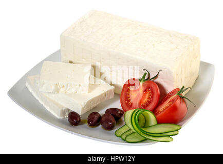 Il formaggio Feta blocco(+percorso di clipping) Foto Stock