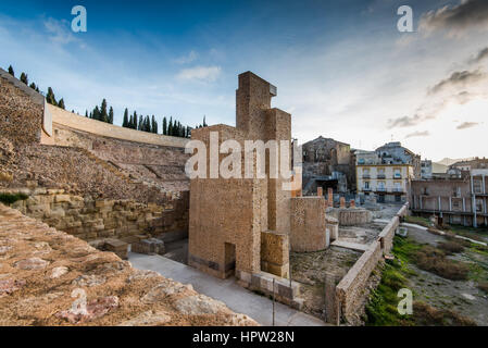 Anfiteatro romano di Cartagena, Spagna al tramonto. Foto Stock