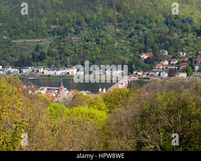 Heidelberg, Germania: città vista dal Königstuhl 80 metri sopra il piano della valle sul lato nord Foto Stock