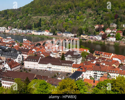 Heidelberg, Germania: città vista dal Königstuhl 80 metri sopra il piano della valle sul lato nord Foto Stock