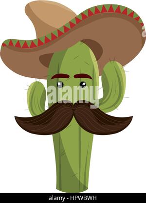 Sketch animati cactus con Mexican Hat e baffi Illustrazione Vettoriale