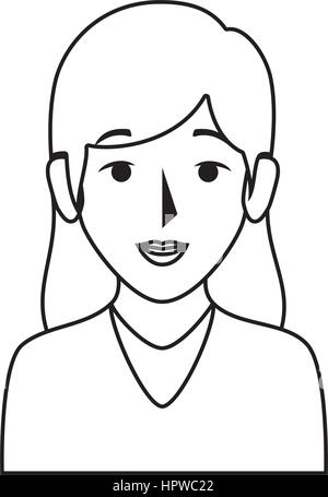 Silhouette mezzo corpo donna con capelli lunghi Illustrazione Vettoriale