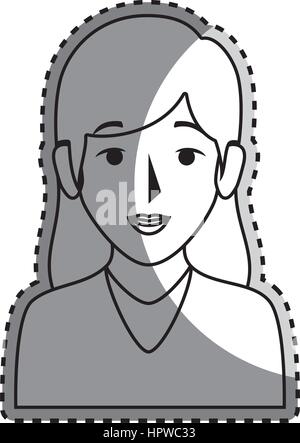 Sticker silhouette mezzo corpo donna con capelli lunghi Illustrazione Vettoriale