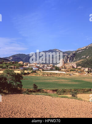 Vista Villaggio, Nueno, provincia di Huesca, Aragona, il Regno di Spagna Foto Stock