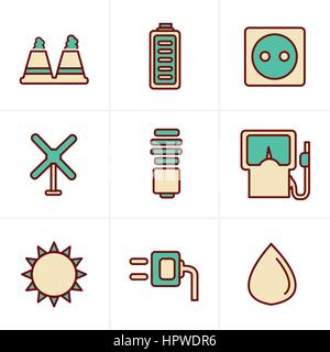 Icone icone di stile di stile nero vettore eco energia set di icone su grigio Illustrazione Vettoriale