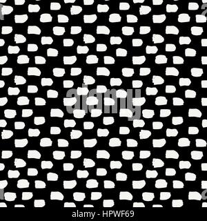 Dipinto a mano i tratti di pennello in bianco su sfondo nero. Perfetta ripetizione astratta sfondo. Illustrazione Vettoriale