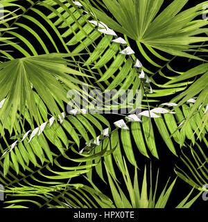 Tropical seamless pattern print con verde Palm tree foglie, esotica natura estate decorazione. Illustrazione Vettoriale